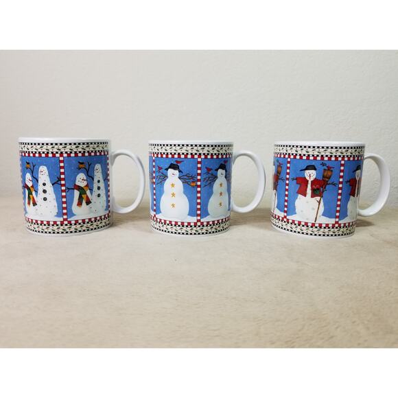 Oneida Sakura Snowman Coffee Mug 2001 Tea Cup 11oz Debbie Mumm 3 1/2" x3 - Picture 1 of 11